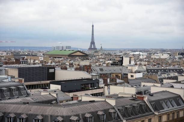 istock Parisian rooftops with Eiffel Tower and Grand Palais in the distance 2195760080