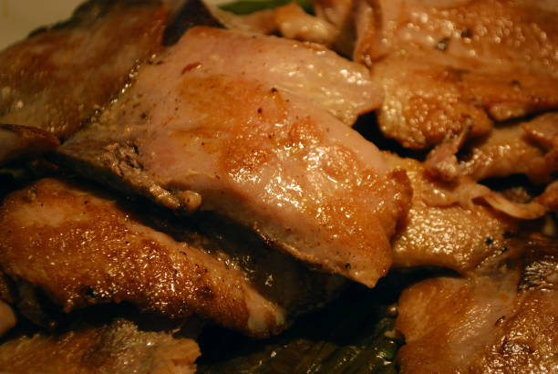 A mouthwatering close-up of Mexican-style BBQ chicken, highlighting its crispy, golden-brown skin with smoky char marks and glistening marinade. The rich spices and caramelized edges reflect the bold, savory flavors of traditional Mexican grilling. This detailed shot captures the irresistible essence of authentic barbecue perfection.