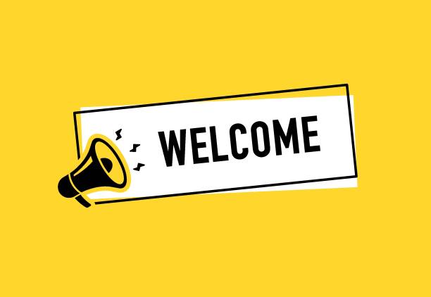 istock Megaphone with welcome speech bubble. Loudspeaker. Banner for business, marketing and advertising. Vector illustration. 2195773048