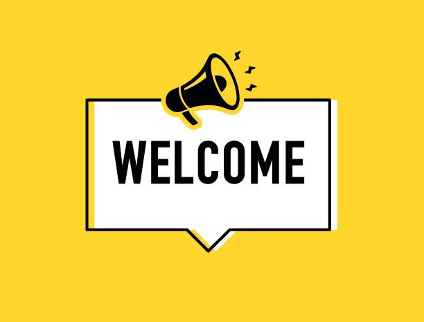 istock Megaphone with welcome speech bubble. Loudspeaker. Banner for business, marketing and advertising. Vector illustration. 2195773062