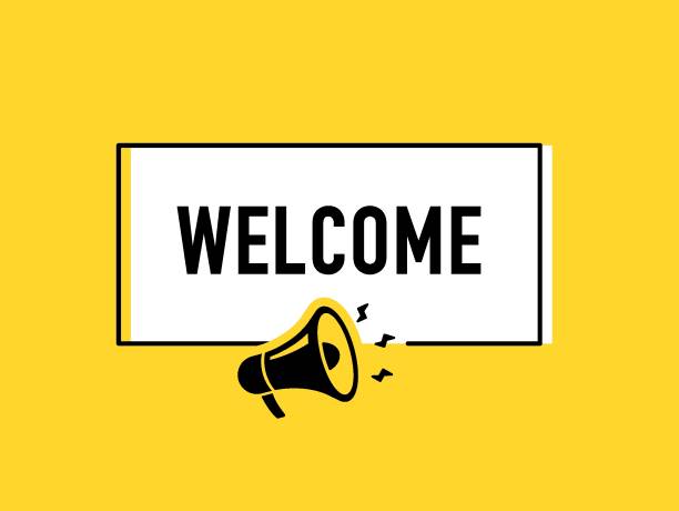 istock Megaphone with welcome speech bubble. Loudspeaker. Banner for business, marketing and advertising. Vector illustration. 2195773072
