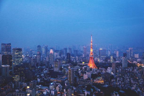istock Tokyo Night Skyline with Illuminated Tokyo Tower from Roppongi Rooftop 2195773454