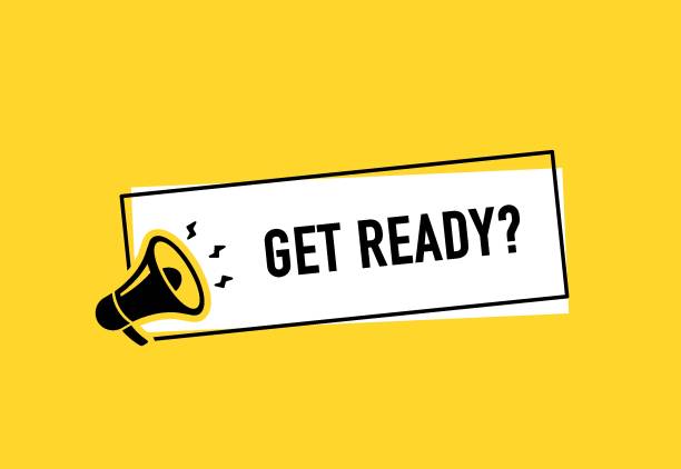 istock Megaphone with get ready speech bubble. Loudspeaker. Banner for business, marketing and advertising. Vector illustration 2195774081