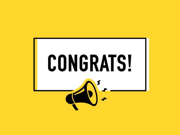 istock Megaphone with congrats speech bubble. Loudspeaker. Banner for business, marketing and advertising. Vector illustration 2195774092