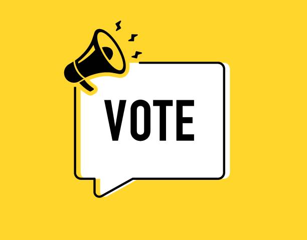 istock Megaphone with vote speech bubble. Loudspeaker. Banner for business, marketing and advertising. Vector illustration. 2195774099