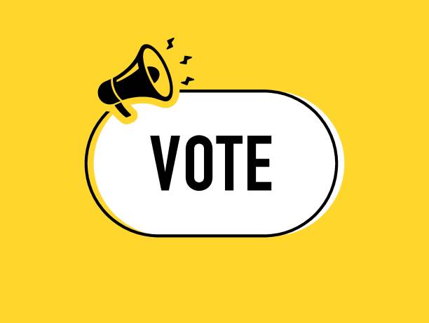 istock Megaphone with vote speech bubble. Loudspeaker. Banner for business, marketing and advertising. Vector illustration. 2195774110