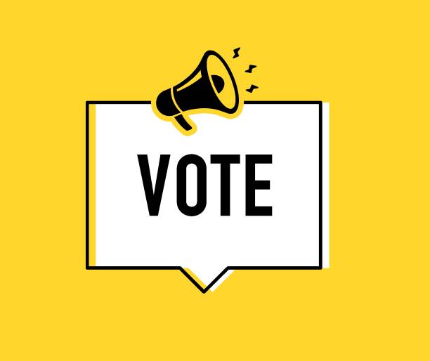 istock Megaphone with vote speech bubble. Loudspeaker. Banner for business, marketing and advertising. Vector illustration. 2195774121