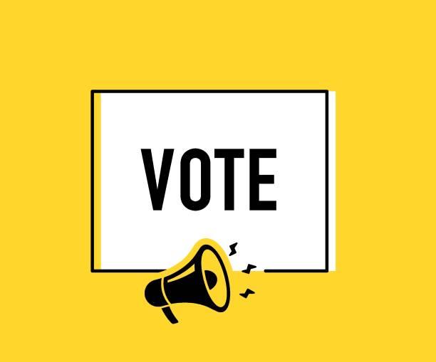 istock Megaphone with vote speech bubble. Loudspeaker. Banner for business, marketing and advertising. Vector illustration. 2195774142