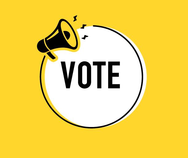 istock Megaphone with vote speech bubble. Loudspeaker. Banner for business, marketing and advertising. Vector illustration. 2195774199