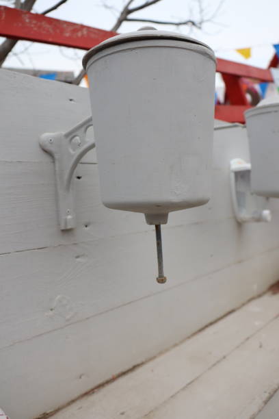 istock Charming Vintage White Lanterns Set Upon a Beautifully Crafted Wooden Deck Outside 2195774437