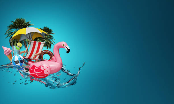 istock Summer vacation. Water splash with flamingo 2195775635