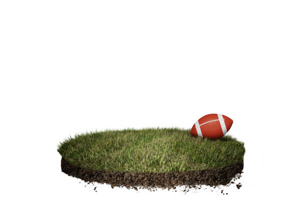 Round surface with grass and American Fooball ball.