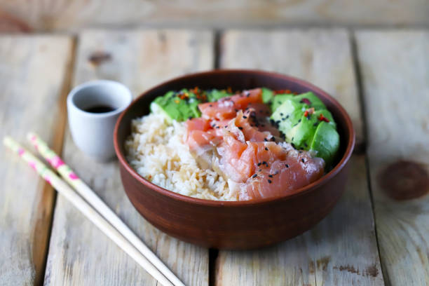 istock avocado, rice and salmon bowl 2195789283