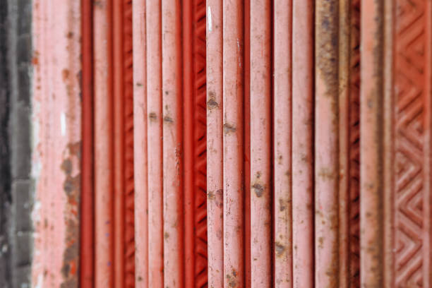 red metal siding, garage door or roofing, vertical striped, good for background