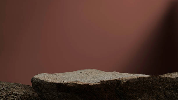 istock Stone with dark wall brown Mocha Mousse Trend 2025 studio background, Rock stand podium display product, Clipping path 2195797706
