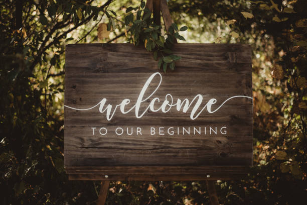istock Welcome sign at wedding ceremony 2195804063