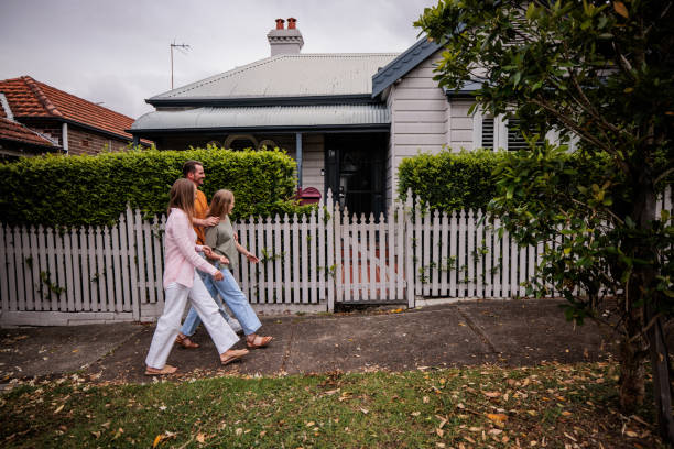 Happy family arriving home