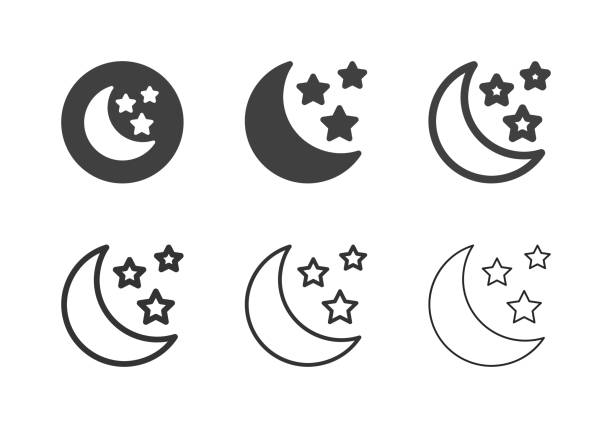 illustrazioni stock, clip art, cartoni animati e icone di tendenza di icone mezzaluna e stella - serie multi - satellite planetario