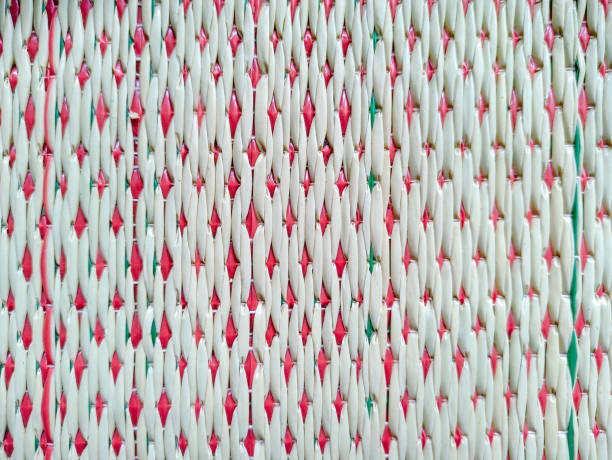 Close-Up of Colorful Woven Plastic Mat Surface With Intricate Patterns