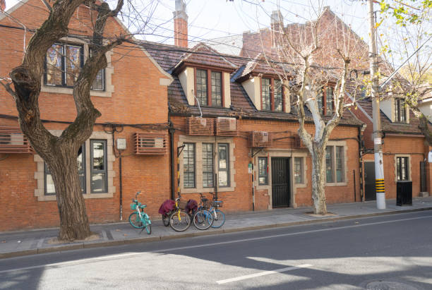 Shanghai, China. January 9, 2025.  the vintage architecture on the streets of the French concession district in the city center