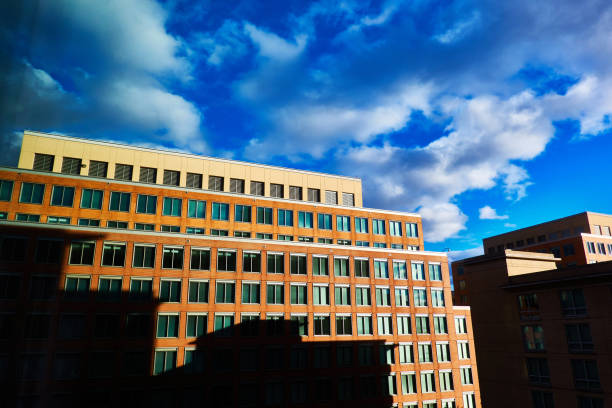 old brick building with blue skies and high quality