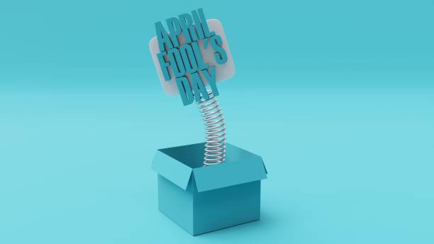 istock April fools day text sign on a spring on blue background, copy space, template 2195820578