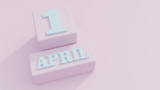 istock April fools day, April 1 calendar date, text on pink background, copy space. 2195820595