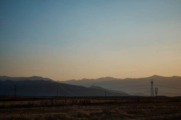 sunset in the desert beyond the mountains, Armenia