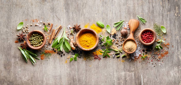 istock Herbs with spices on wooden board 2195822268