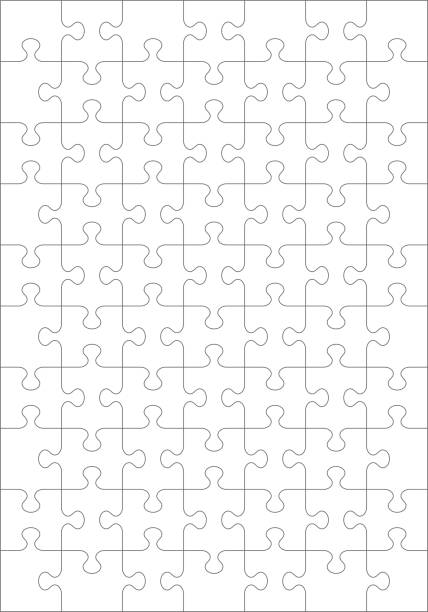 istock Jigsaw puzzle vertical or portrait blank template or cutting guidelines of 70 transparent pieces. Classic style pieces are easy to separate (every piece is a single shape). 2195823478