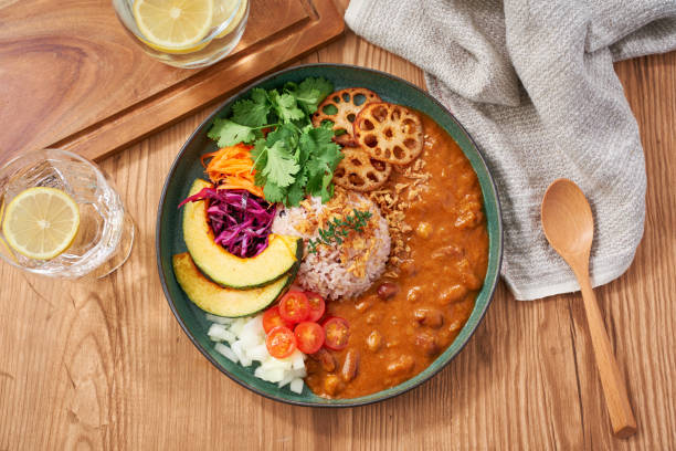 Colorful and Healthy Vegetarian Curry Plate
