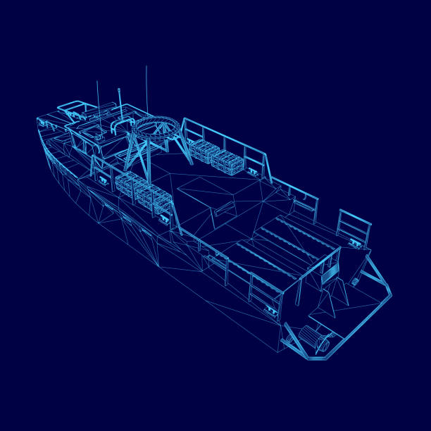 istock Blue boat with a blue background. The boat is shown in a 3D format. The boat is a large ship with a blue design 2195831063