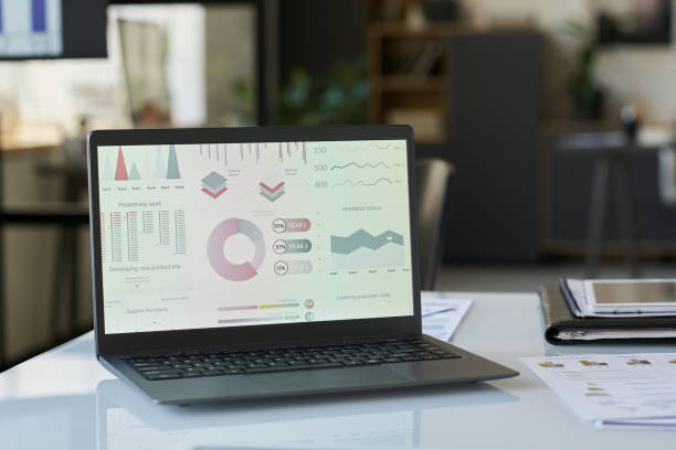 istock Financial charts and diagrams on screen 2195835543