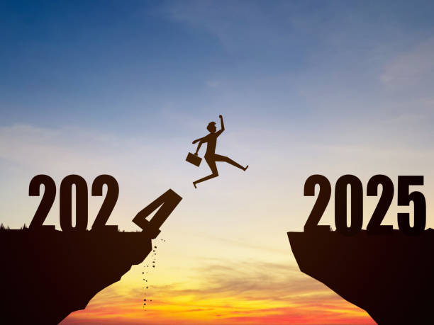 istock Cliff Jumper Entering 2025 , New Year Concept , Welcome New Year 2195838521