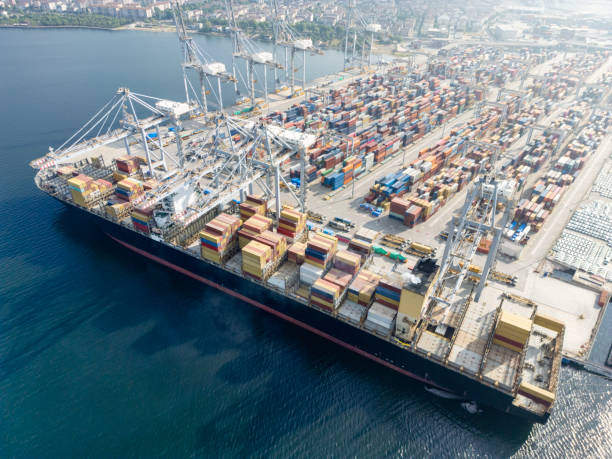 istock Aerial view of a loaded container cargo ship 2195840325