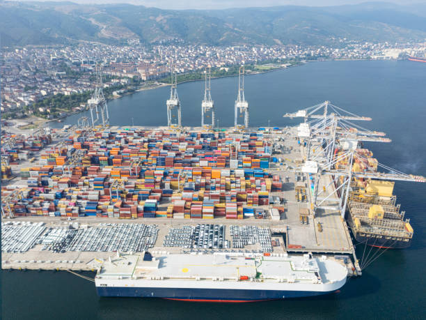 istock Aerial view Industrial port with container ship and Ro-Ro ship. 2195841855