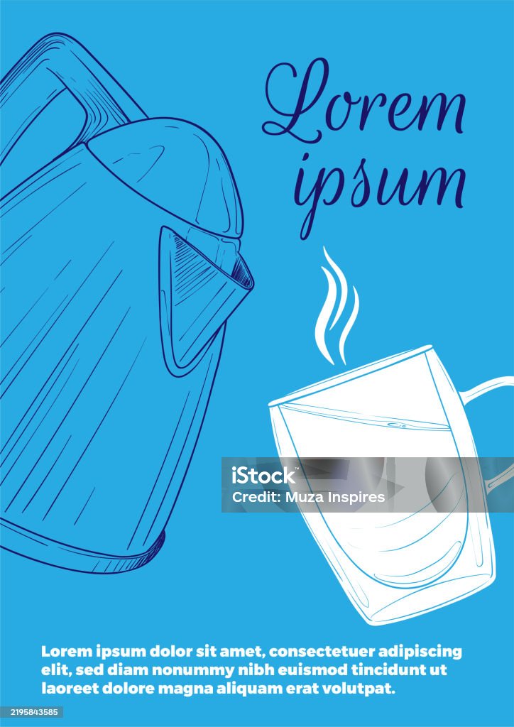 Blue Tea Poster Hand Drawn Vector Tea Poster With Blue Background Stock Illustration ...