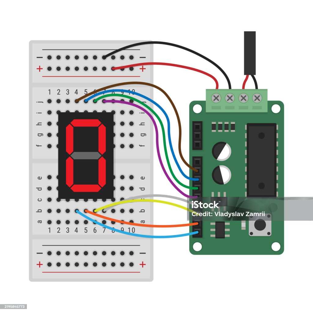 Microcontroller And Breadboard Circuit With 7segment Display Stock ...
