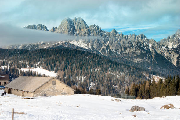 Veneto, Italy: snow and foggy sky at Sella di Razzo, on the Dolomites in the province of Belluno.