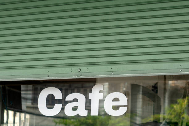 istock Inscription Cafe on the window glass at cafe. 2195853297