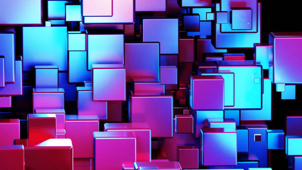 istock Abstract background with 3D cubes in space, purple blue neon glowing cubes on black, technology and science wallpaper. 2195856230