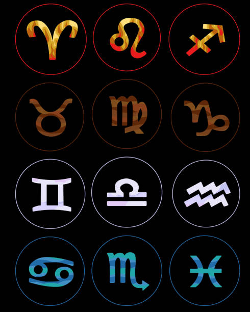 istock Zodiac signs set, linear icon of horoscope symbol in round frame in Water, Earth, Air and Fire element style 2195856828