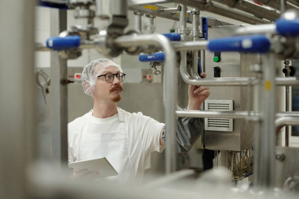 istock Inspecting Industrial Machinery in Food Processing Plant 2195859369