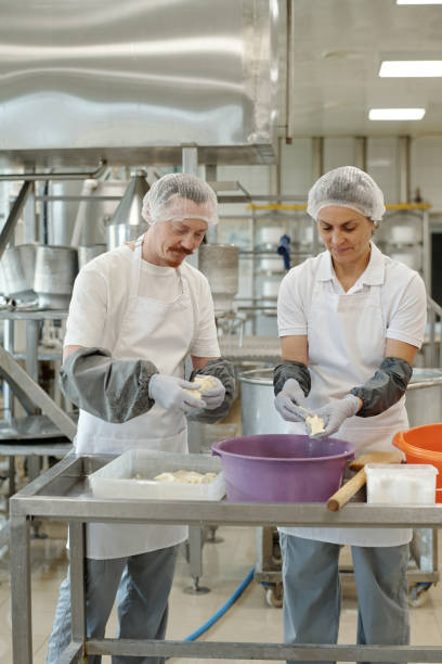istock Preparing Food in Commercial Kitchen Wearing Hairnets 2195859406