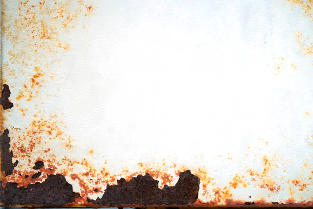 Rust on white metals plate texture.Corrosive grunge rusted on old iron.The pattern of grunged rust on wall use as illustration for presentation background.Rusty corrosion and oxidized background.
