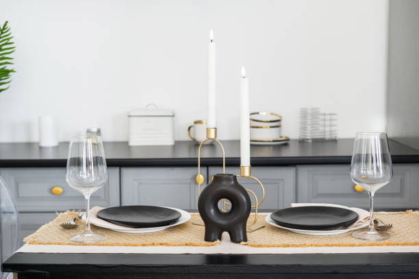 istock Elegant dining setup with minimalist decor and tasteful tableware 2195875769