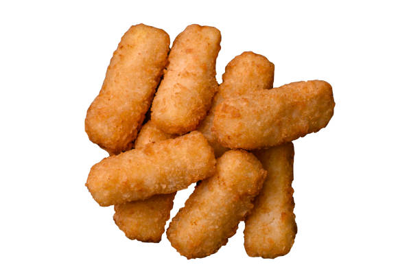 Delicious crispy cheese sticks with mozzarella, salt and spices, breaded and fried in oil. Fast food, takeaway