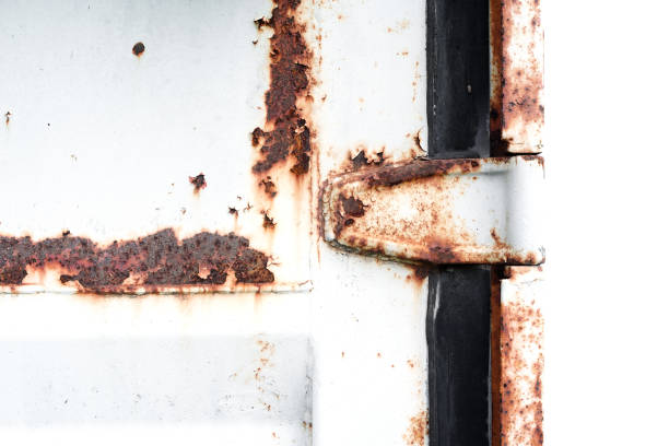 istock Rust on white metals plate texture.Corrosive grunge rusted on old iron door.The pattern of grunged rust on wall use as illustration for presentation background.Rusty corrosion and oxidized background. 2195897412