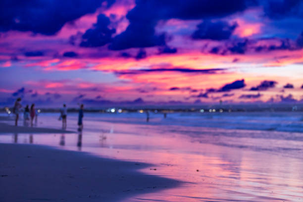 Sunset landscape on the beach, Seminyak beach. Bali Island - Indonesia.