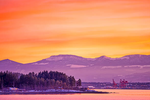 View of the Strait of Georgia and the coastal mountains from Vancouver Island, British Columbia